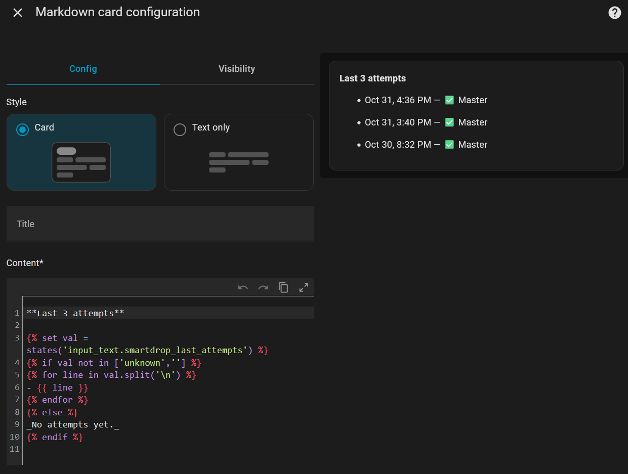 Simple HA Card to display last 3 attempts 